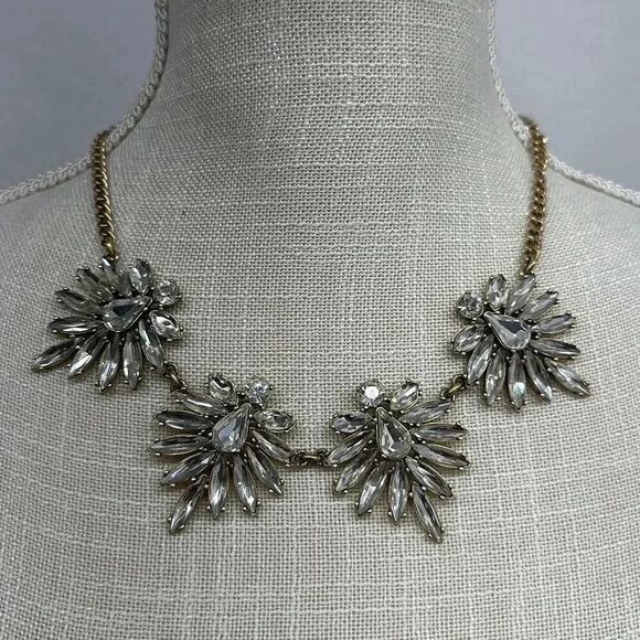 J.Crew Jewelry - J. Crew Gold Toned Rhinestone Crystal Cluster Statement Necklace